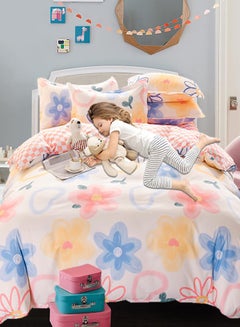 اشتري 4PCS Bedding Set Queen Size Floral Print Comforter Cover Set for Kids Teens Adults Quilt Set 100% Cotton Botanical Bedspread Quilt With Core Room Decor With 2 Pillow Case+1 sheets+1Quilt في السعودية