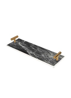 Buy Decorative Acrylic Serving Tray with Gold Color Metal Handles Marble Stone 10x30cm in Saudi Arabia