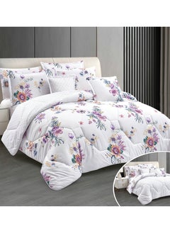 Buy Hours comforter set with soft silky fabric two sides floral print 8 pieces king size in Saudi Arabia