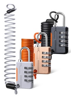 Buy 4 Digit Combination Lock with Steel Cable,3 Pack Combination Padlock Rustproof and Waterproof Security Wire Lock Ideal for Luggage, Sports Locker, Toolbox, Fence, Case in UAE