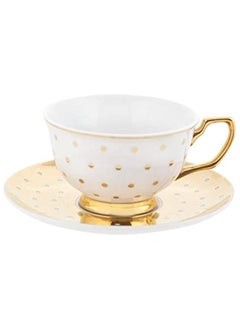 Buy Cristina Re Gold Polka Dot Signature Teacup and Saucer, 220 ml Capacity in UAE