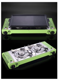 Buy Portable Butane Gas Dual Burner Camping Stove with BBQ Grill Hotplate Burger Tray in UAE