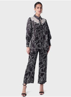 Buy Lace Insert Printed Shirt And Pant Set in Saudi Arabia