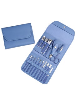 اشتري Nail Clippers Manicure Set,Professional Nail Clippers Kit,Professional Nail Clippers Kit,16 pcs Stainless Steel Nail Care Tools Grooming Kit with Luxurious Travel Leather Case, for Men Women (Blue) في الامارات