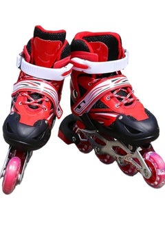 Buy Adjustable Roller Skates with Light Up Wheels, Professional Inline Skating Shoes, Lighting Wheel Comfort Skate Shoes - Size S 30-34 (Red) in Saudi Arabia