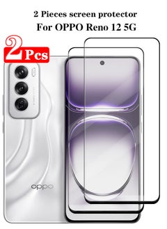 Buy 2 Pieces Full Cover Glass Screen Protector For OPPO Reno 12 5G Black/Clear and Screen Protector Accessorie in Saudi Arabia