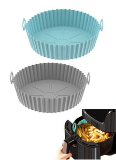 Buy Air Fryer Silicone Liners Pot for 3 to 5 QT, 2pcs Basket Bowl, Reusable Baking Tray Oven Accessories, Blue+Gray, (Top 8in, Bottom 6.8in) in Saudi Arabia