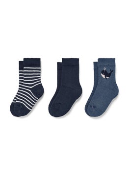 Buy Toddlers Boy 3 Pair Textured Socks, Navy/Blue in UAE