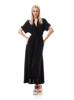 اشتري Women Short Sleeves Black Solid Basic Maxi Dress في مصر