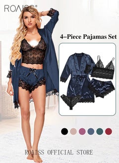 Buy 4 Pack Women's Nightwear Set Silk Satin Sleepwear Pajama Summer Home Wearing Clothes Suits Embroidered Breathable Ladies Lingerie Robe Nightdress Underwear Panties in UAE