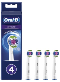 Buy Oral-B 3D White Electric Toothbrush Head with CleanMaximiser Technology, Angled Bristles for Deeper Plaque Removal - Pack of 4 - White in UAE