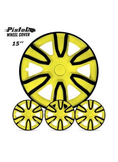 Buy WJ5087 BY-15'' Inch 4PC Automotive Wheel Hub Wheel Cup / Cap with Universal Snap-On Retention Rings Wheel Cover Kit - Pistol Yellow&Black in Saudi Arabia