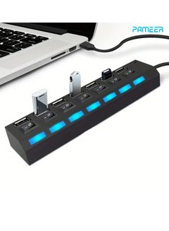 Buy 7 Ports LED USB 2.0 Adapter Hub Power On/Off Switch Multi USB Splitter for PC Laptop Computer. in UAE