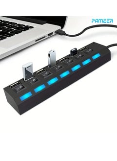 Buy 7 Ports LED USB 2.0 Adapter Hub Power On/Off Switch Multi USB Splitter for PC Laptop Computer. in UAE