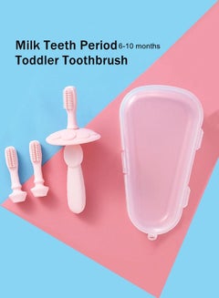 Buy Silicone Toddler Toothbrush with Safety Shield Early Care of Baby Teeth during Milk Teeth Period Pink in UAE