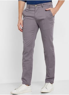 Buy Men Grey Slim Fit Easy Wash Sustainable Chinos Trousers in UAE