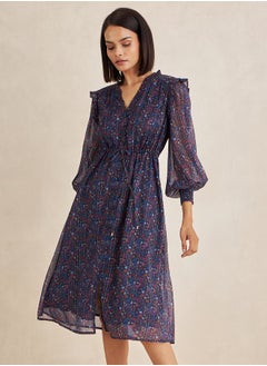 اشتري Lurex Floral Print Button Down Midi Dress في السعودية