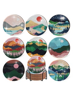 Buy Diamond Painting Coasters, 8 Pcs DIY 5D Diamond Painting Kits Diamond Art Coasters Shining Drink Coasters with Cup Holder DIY Arts and Crafts for Adults Kids Beginners in Saudi Arabia
