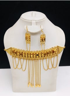 Buy Imitation Jewelry for Women Chokar Necklace And Earrings Gold plated 3 Piece in UAE