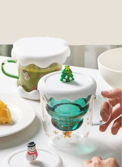 Buy Double Insulated Glass Coffee Cup Water Cup Tea Cup Milk Cup With Lid - Christmas Tree in Saudi Arabia