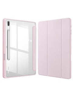 اشتري Hybrid Slim Case for Samsung Galaxy Tab S8 Plus 2022/S7 FE 2021/S7 Plus 2020 S Pen Holder Shockproof Cover with Clear Transparent Back Shell, Auto Wake/Sleep with Screen Protector (Pink في الامارات