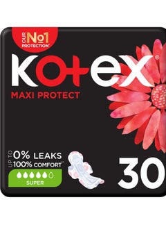 Buy Kotex Maxi Comfort & Clean Large Sanitary Pads with Wings - 30 Pieces in Saudi Arabia