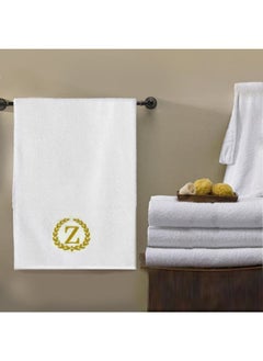 Buy Embroidered For You (White) Luxury Monogrammed Bath Towel (70 x 140 Cm-Set of 1) 100% cotton, Highly Absorbent and Quick dry, Classic Hotel and Spa Quality Bath Linen-600 Gsm (Golden Letter Z) in UAE