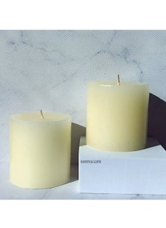 Buy Set of 2 Ivory Pillar Candles| 3 x 3inch | Unscented & Dripless Candles for Decor, Events, Restaurants | Natural Wax with Cotton Wicks | 40 hrs/candle Burn Time in UAE