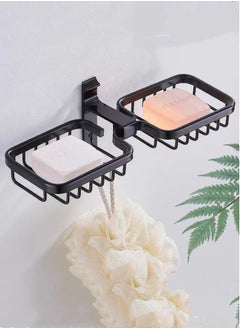 Buy 1-Piece Aluminum Alloy Soap Dish Wall Mounted Soap Sponge Holder Black 30x12x9 cm in UAE