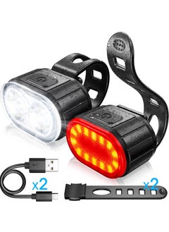 اشتري Bike Lights Set, USB Rechargeable, Ultra Bright LED Cycle Light Front and Back Rear Light, IPX5 Waterproof Bike Light Set for Night Riding/Camping, Longer Battery Life，Red and white في السعودية