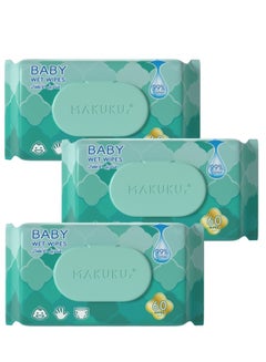 اشتري Makuku Baby Wet Wipes,99% Water Based Wipes, Toddler & Baby Wipes,Unscented & Hypoallergenic for Sensitive Skin,Close to skin ph, 180 Wipes (Pack of 3) في الامارات