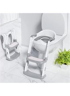 اشتري DMG Potty Training Seat, Kids Toilet Training Seat with Step Stool, Foldable Portable Potty Chair with Adjustable Height Ladder Guard Handle Soft Cushion White for Baby Toddler Boys Girls (Grey) في الامارات