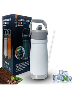 اشتري Hanso Flask Sports Water Bottle - Vacuum Stainless Steel Hot/Cold, Bpa Free, Wide Mouth (500 Ml) (White) في مصر