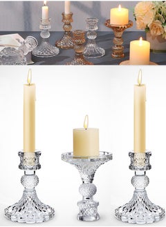 Buy Candlestick Holders Set,3Pcs 4" H Taper Candle Holders Bulk, Clear Glass Candle Holders for Wedding, Spring Party, Romantic Dinner, Festival & Windowsill Decor in Saudi Arabia