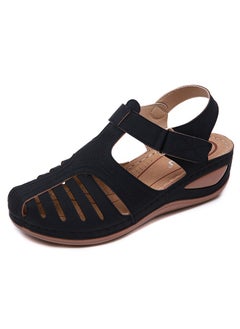 Buy Summer Hollow Out Retro Wedge Sandals Black in Saudi Arabia