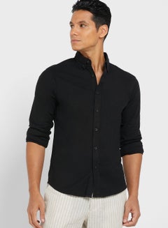 Buy Button Collar Long Sleeve Shirt in UAE