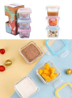 اشتري Baby Food Storage Containers Glass 160ml(3-Pack) Sealed Baby Food Jars, Small Sauce Containers for Snacks & Dips, Freezer Food Storage Box Microwave Oven Available في السعودية