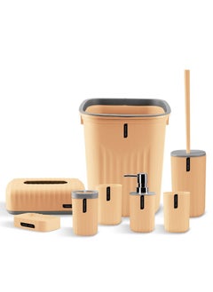 Buy 8-Piece Bathroom Accessories Set-Beige/Grey in Saudi Arabia