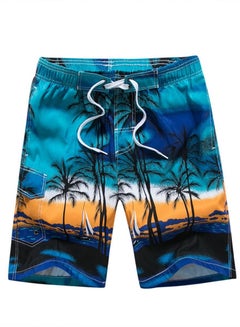 Buy Men's Printed Beach Casual Shorts Swimwear Summer Blue in Saudi Arabia