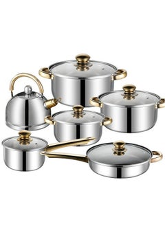 Buy 12 Piece Cookware Set, Stainless Steel Kitchenware, High Quality  Cooking Pot Set, Kitchen Utensils, Silver in Saudi Arabia