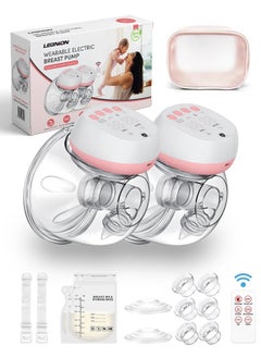 Buy Wearable Breast Pump with Milk Bag, Hands Free Electric Breast Pump 12 Levels 3 Modes with Remote Control, 17mm 19mm & 21mm inserts, Painless Low Noise, BPA Free, 2 Pack in UAE