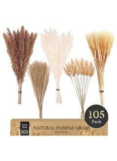 Buy 105Pcs Natural Pampas Grass Decor, 17in/45cm Dried Flowers for Decoration, Artificial Flower Bouquet for Home Boho Table Decor Accessories, Bohemian Decoration Items for Living Room, Wedding in UAE