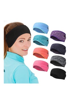 اشتري 8 Pieces Ear Warmer Headbands with Buttons Fleece Muffs Headband Winter Running Sweatband Stretchy Cover Cold Weather Sports Earmuff for Women Men Cycling Skiing Jogging (Vivid Colors) في الامارات