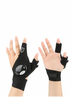 اشتري Outdoor Fishing Gloves, 2 LED Flashlight Gloves Fingerless Night Lighting Gloves, Magic Strap Thumb Index Finger Bicycle Glove for Hiking Camping Emergency Survival, 1 Pair في السعودية