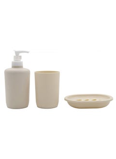 اشتري Room Essential 3peices Bathroom Accessories Set - Beige في الامارات