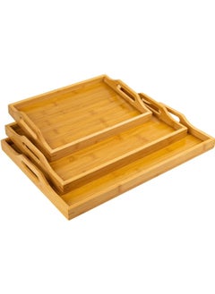 Buy A set of 3 luxurious wooden rectangular serving dishes with two handles in Saudi Arabia