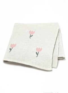 Buy 100% Cotton Baby Swaddling Blanket with Flower Pattern 80*100cm White in Saudi Arabia