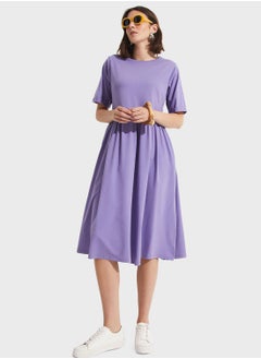 Buy Pleated Crew Neck Dress in UAE