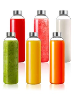 Buy 6Pcs 25oz Glass Water Bottles, Clear Glass Bottles with Stainless Steel Lids, Reusable Glass Drink Bottles with Caps, Juice Bottles for Juicing in UAE