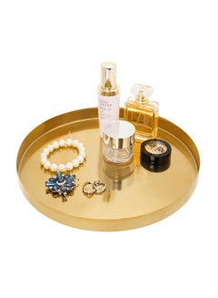 اشتري Small Round Gold Decorative Tray Metal Serving Platter for Perfume Jewelry Comestic Coffee Cheese Candle Dish Plate Vanity Counter Bathroom Table Organizer Gold  12.5cm في السعودية